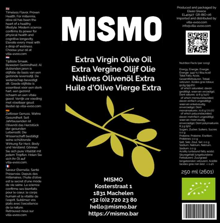 Eleas 250ml biologische extra vergine olijfolie - VILLA - EVOO